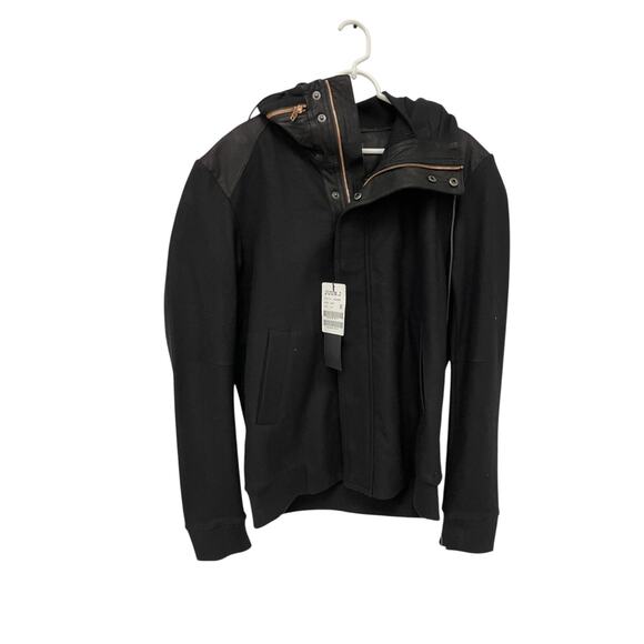 Juun J Hooded Traffic Jacket Mens Size 54 Black Wool Snap Zip Lined NWT - Picture 1 of 11